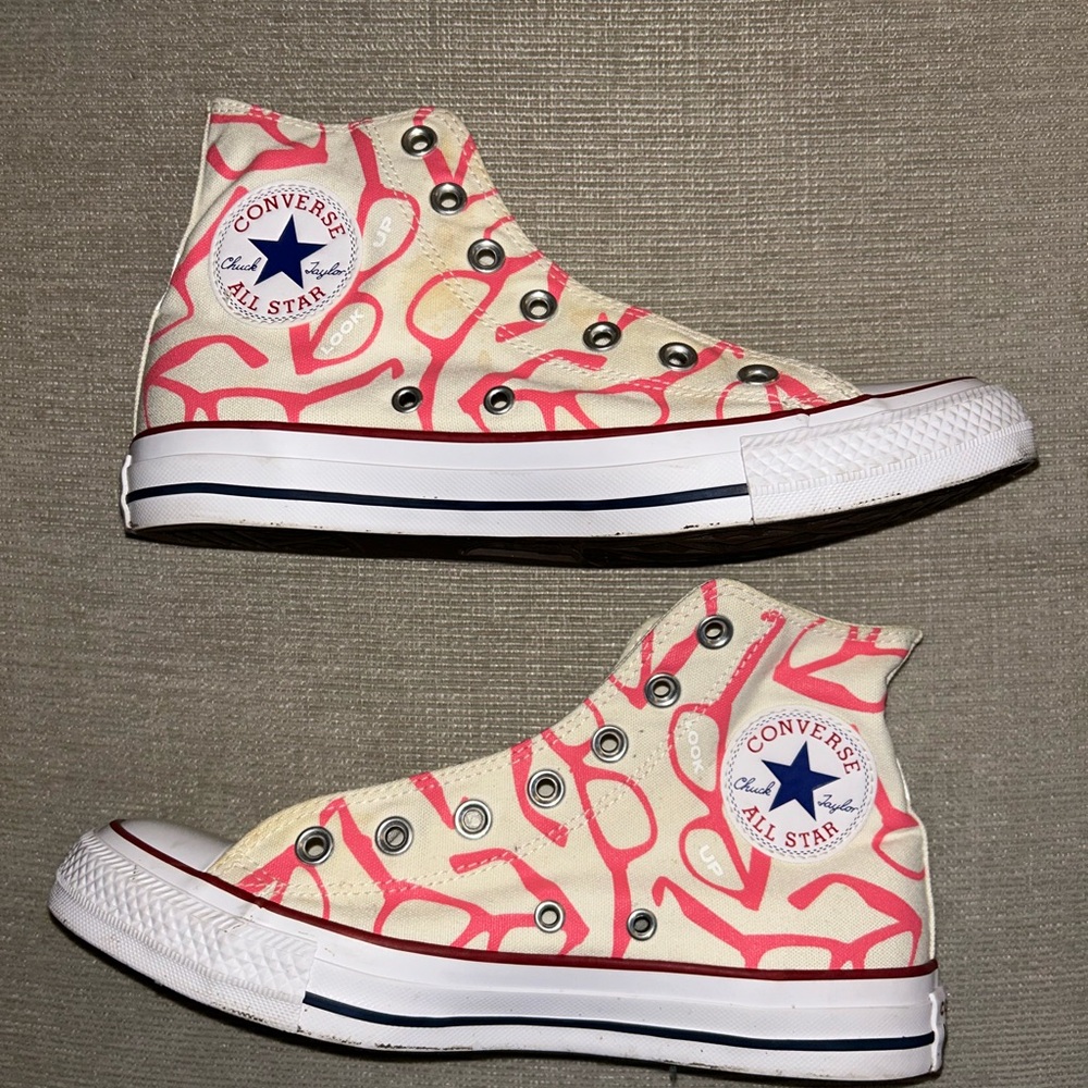 Converse High-Tops with Custom Pink Glasses Design